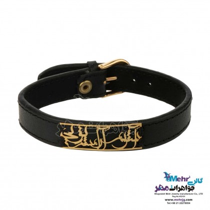 دستبند طلا و چرم - طرح آشوبم آرامشم تویی-MB1132
